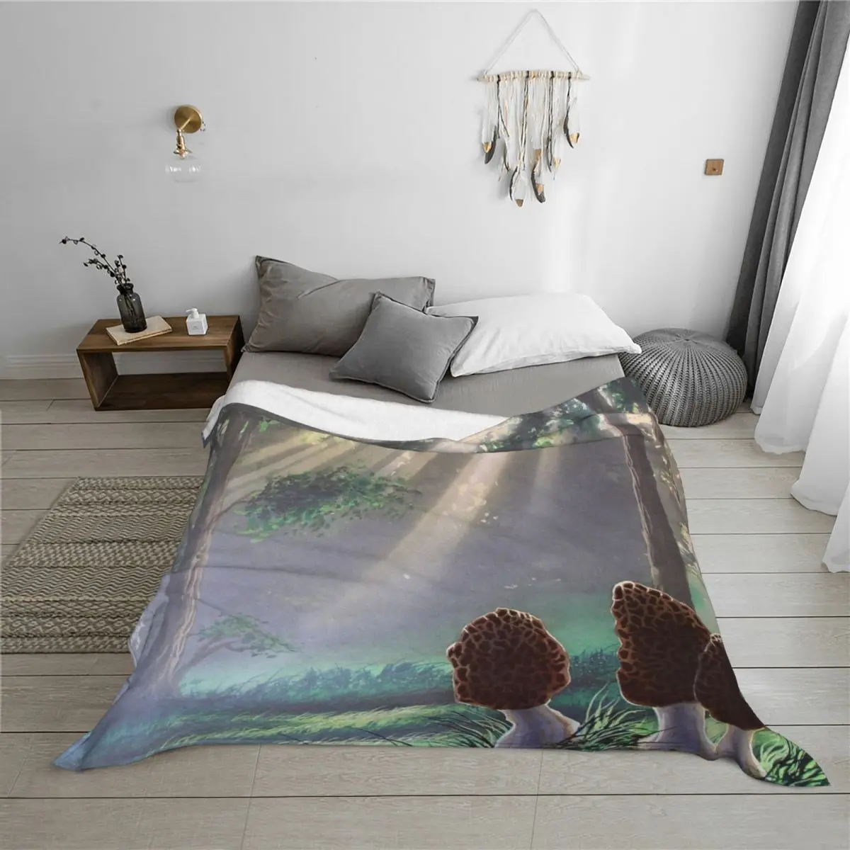 Coperta da tiro Woodfish (fungo Morel) per divano letto, divano gigante, coperte anime scozzesi