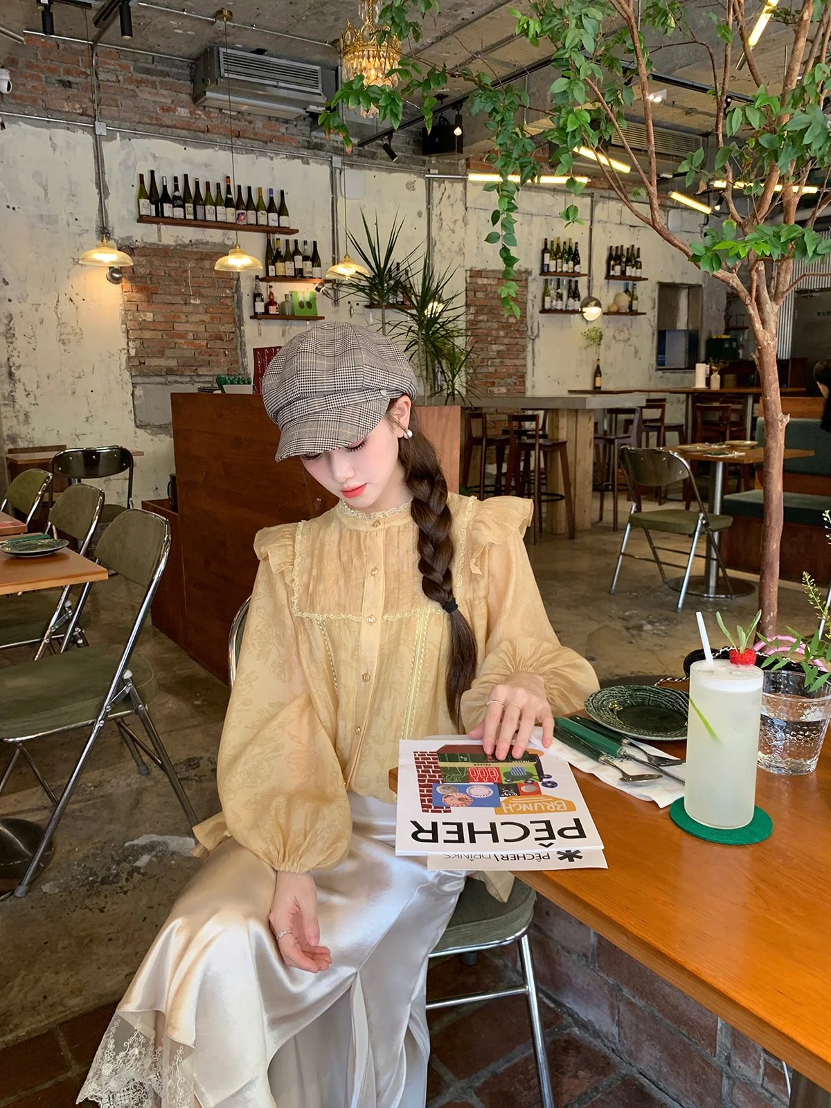 

DbyDoi Vintage Long Sve irt Ele Girl Уникальный маленький топ ранней осени Design Sense High Girl Special irt