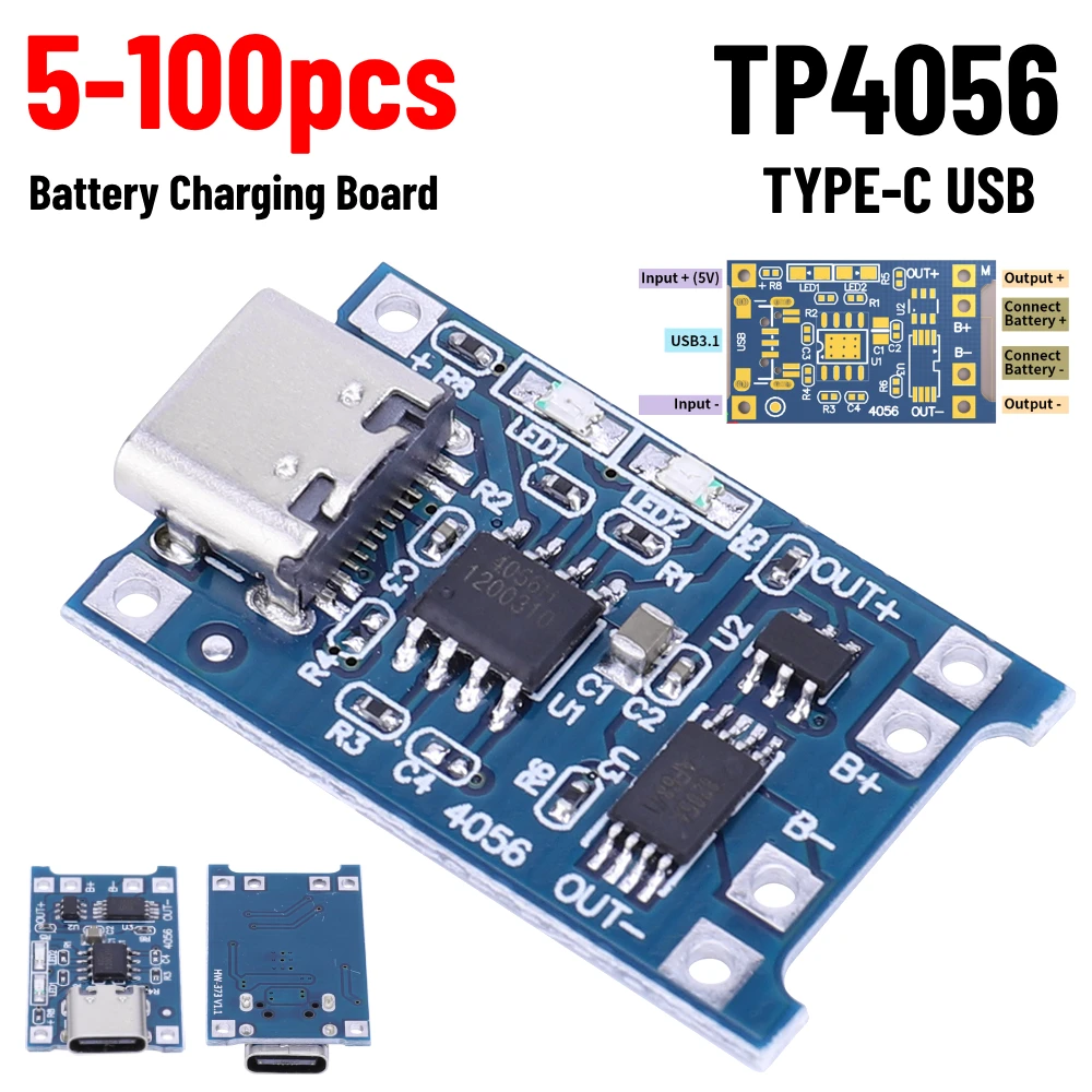 100-5pcs TP4056 Lithium Battery Charging Board Type C Micro USB 4.5V-5V 1A Portable Battery Charger Panel Mini Protection Board