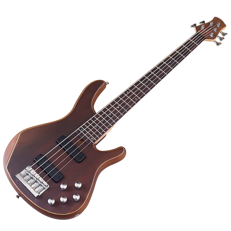 Active Pickup 5 String Electric Bass Guitar 43 Inch Solid Okoume Wood Body High Gloss Finish Bass Guitar