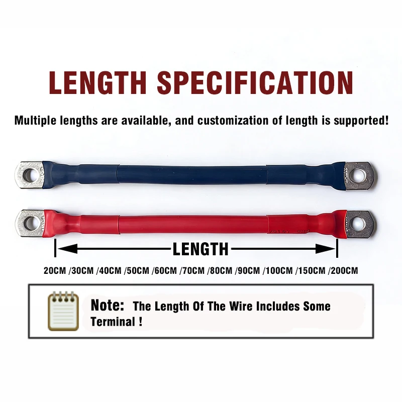 10 8 7 6 4 2 0AWG Red And Black Super Soft Silicone Tinned Copper Wire Cable With M6 M8 M10 Terminal Lug For Inverter Car Solar