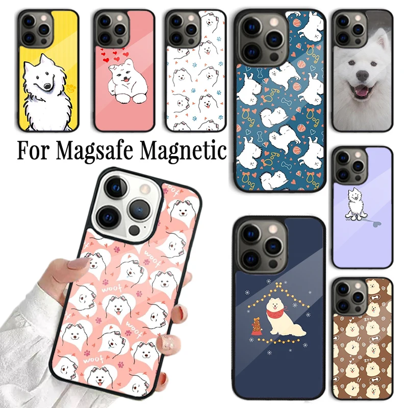

Coque Phone Case For iPhone 16 15 14 13 12 Mini 11 Pro Max Plus Magsafe Magnetic Wireless Charging Cover Samoyed Puppy