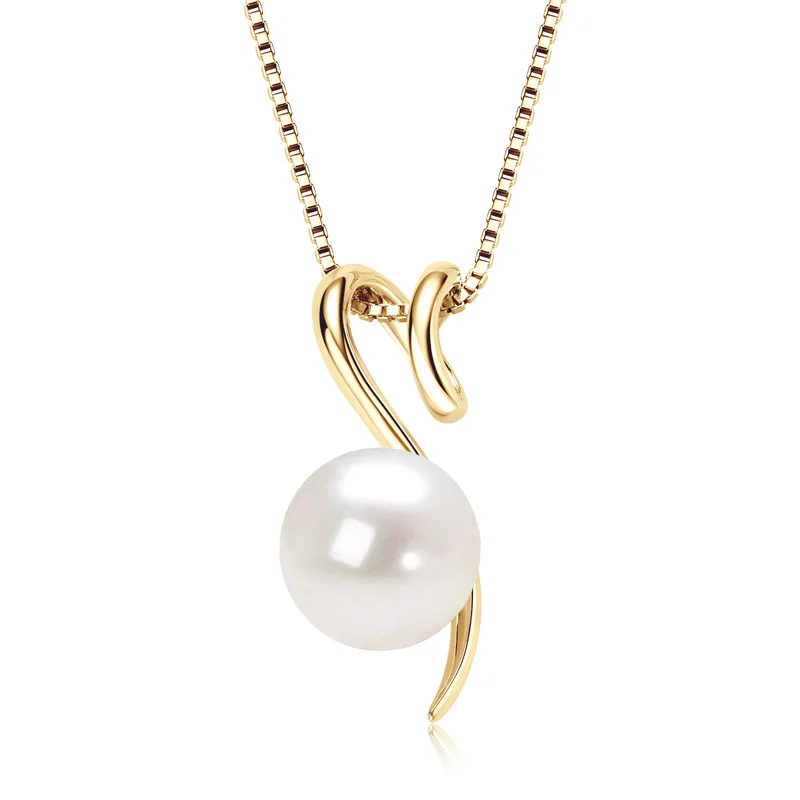 

Apaison 925 Sterling Silver 10 mm Freshwater Pearl Women's Necklace Pendant Gold Plated Jewelry Anniversary Gift