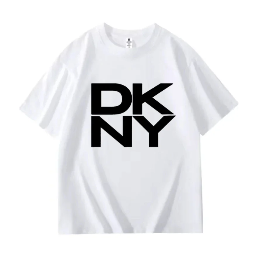 Cotton Letter Fashion Print DKNY T-Shirt Casual Short Sleeve Tees Women\'s Men\'s Clothing Versatile Leisure Loose Version Unisex