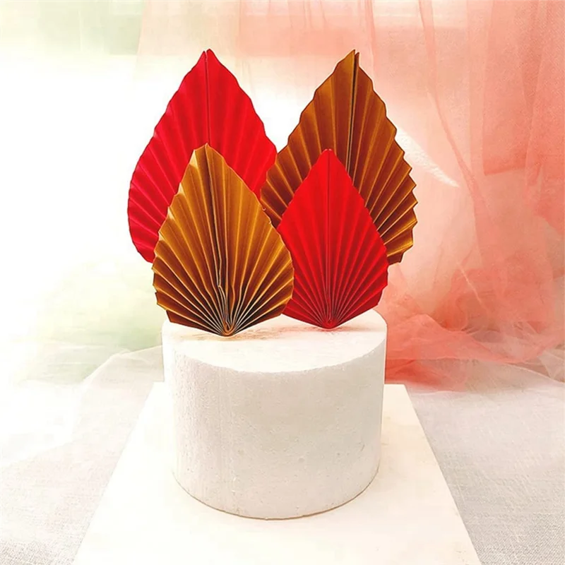 AT29-12Pcs ورقة أوراق النخيل كعكة عيد ميلاد القبعات العالية مروحة ترك أوراق الصفصاف كعكة الديكور DIY بها بنفسك كعكة إدراج الزينة