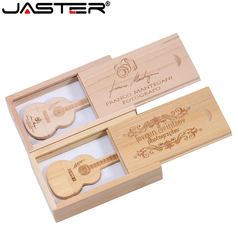 JASTER USB แฟลชไดรฟ์ไม้กีตาร์32Gb Pendrive 64Gb 16Gb 4Gb 8GB หน่วยความจำ128GB stick U Disk ฟรีโลโก้ที่กำหนดเองของขวัญ