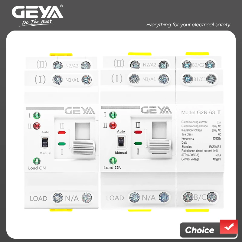 GEYA-interruptor de transferência automática do poder duplo, interruptores elétricos do seletor, poder ininterrupto, trilho do ruído de G2R, 2P 4P ATS, 63A, 110V, 220V