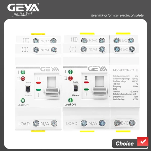 GEYA G2R Din Rail 2P 4P ATS interruptor de transferencia automática de doble potencia interruptores selectores eléctricos potencia ininterrumpida 63A 110V 220V
