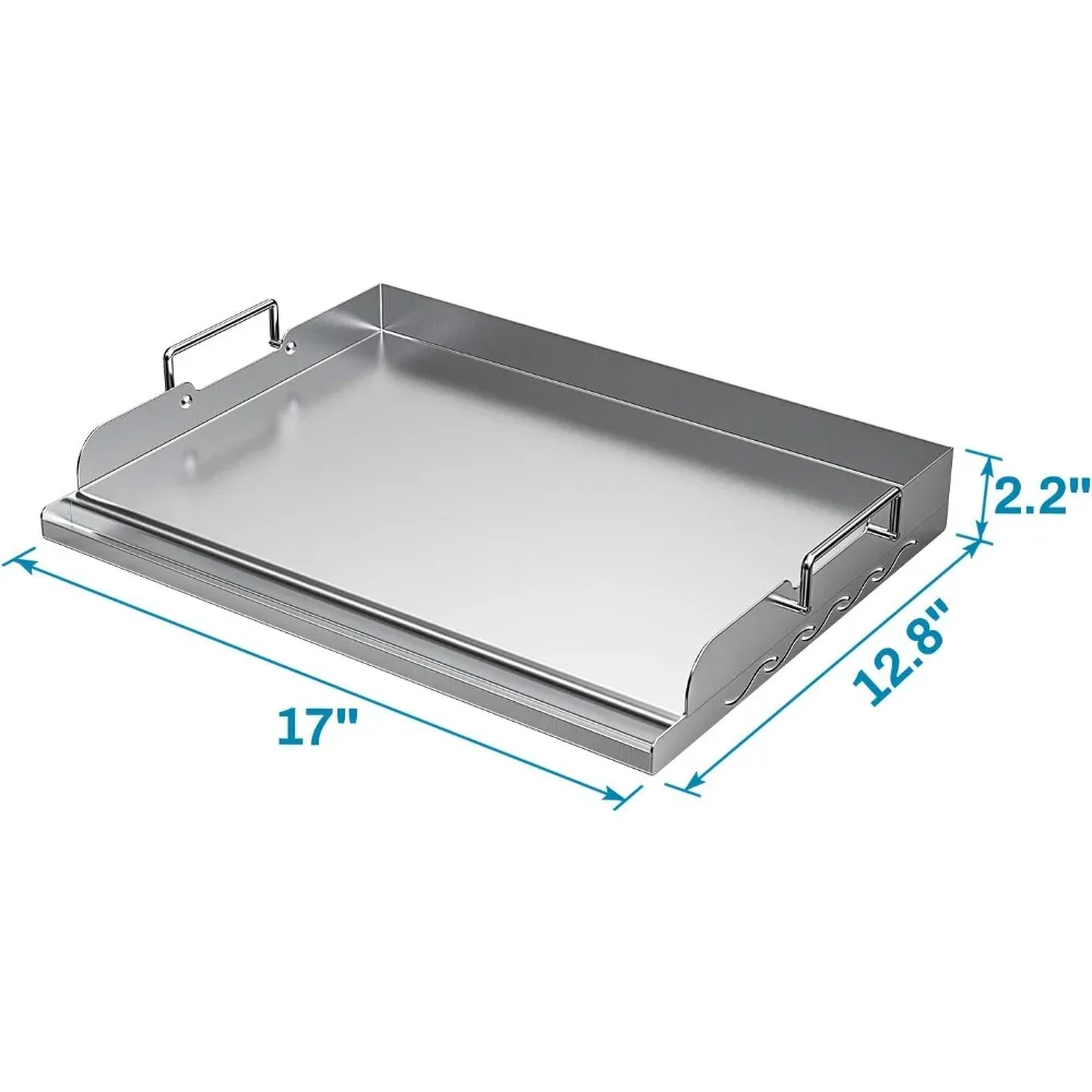 Skyflame Universal Stainless Steel Griddle Flat Top Plate Even Heating Bracing BBQ Charcoal/Gas Grills,Camping,Tailgating