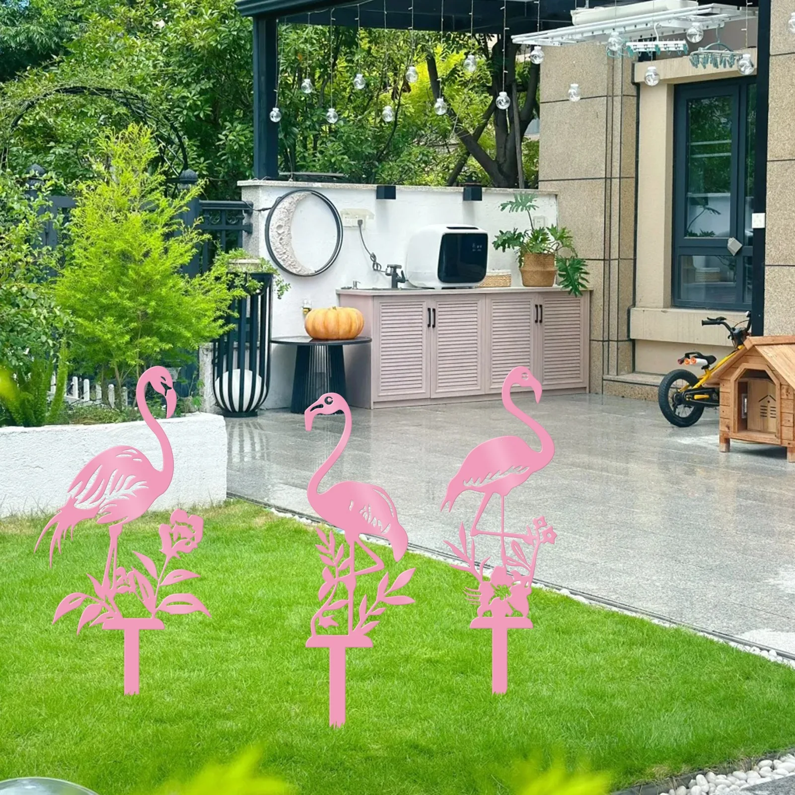 Flamingo Metal Garden Stake Set Bird Silhouette Lawn Yard Outdoor Decor