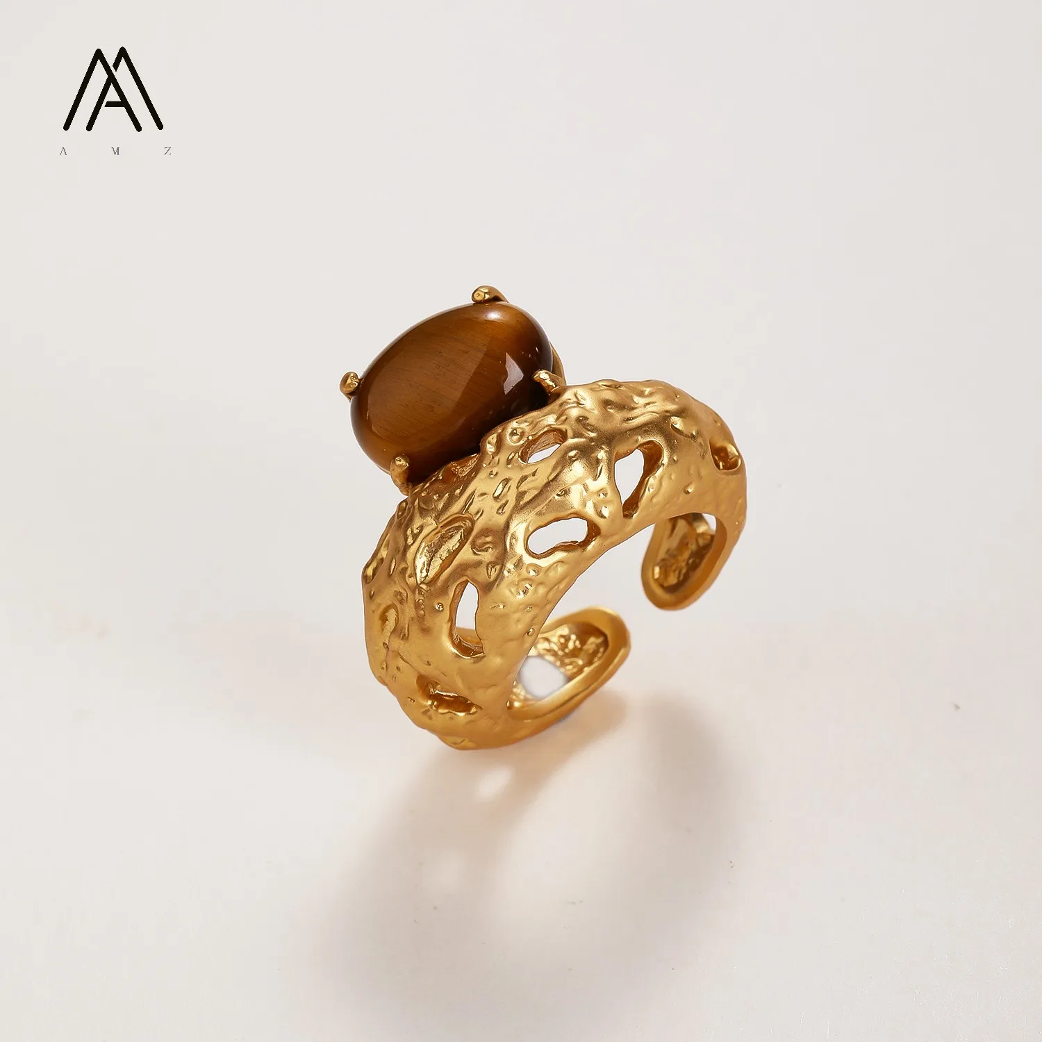 Natural Amazonite Stone Rings Punk Gothic Party Tiger's Eye Cocktail Party Gown Amazing Gift Trendy Top Jewelry for Women's Gift