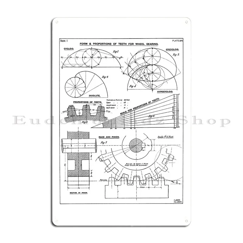 Vintage Drawing Of Gear Wheels From An Edwardian Textbook On Technical Drawing Metal Signs Wall Custom Printing Wall Plaque