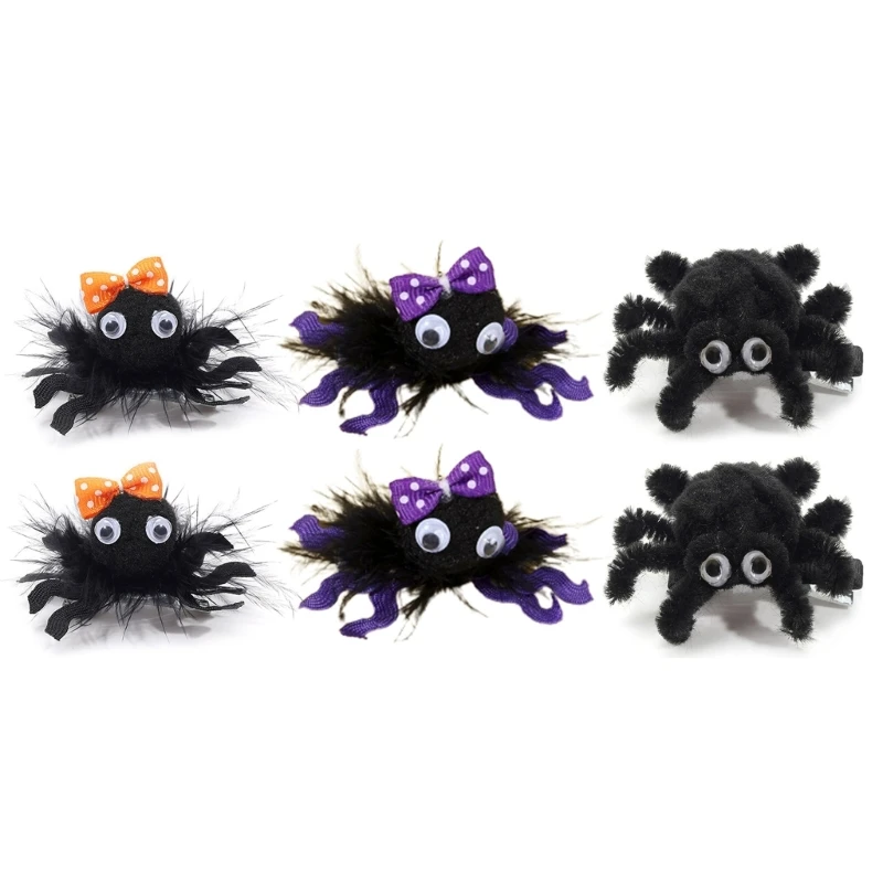 Halloween Children Hair Clip Cartoon Plush Hairpin Toy Decorations Fashion Headwear Black Spiders Hair Barrettes