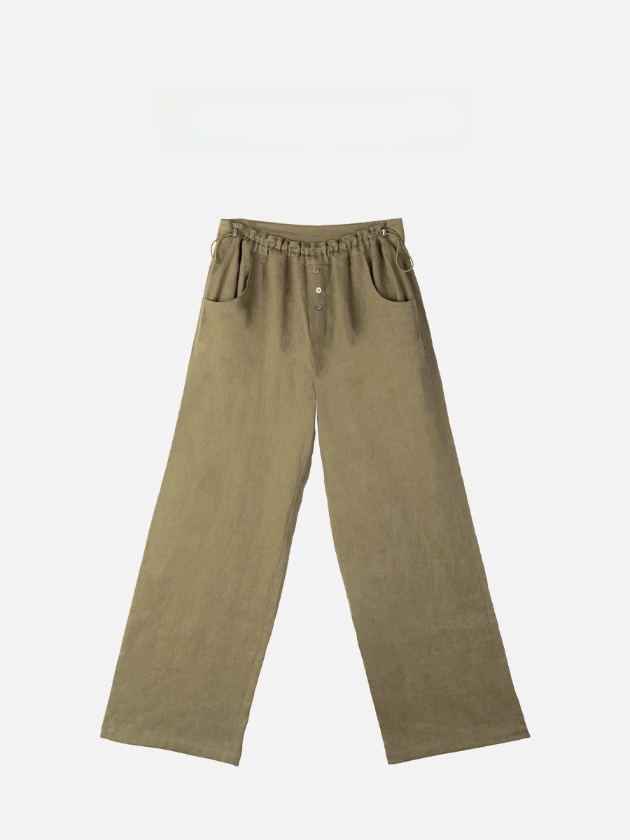 

Skin-friendly Linen Wide-leg Pants Dstring Waist High-waisted Casual Straight-leg Pants for Women Spring New Sle Slimming