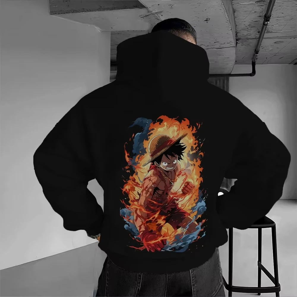 

ONE PIECE 2025 Новый популярный мужской свитер с капюшоном Monkey D. Luffy, японское аниме, весенне-осенняя детская черная одежда для родителей и детей для мальчиков