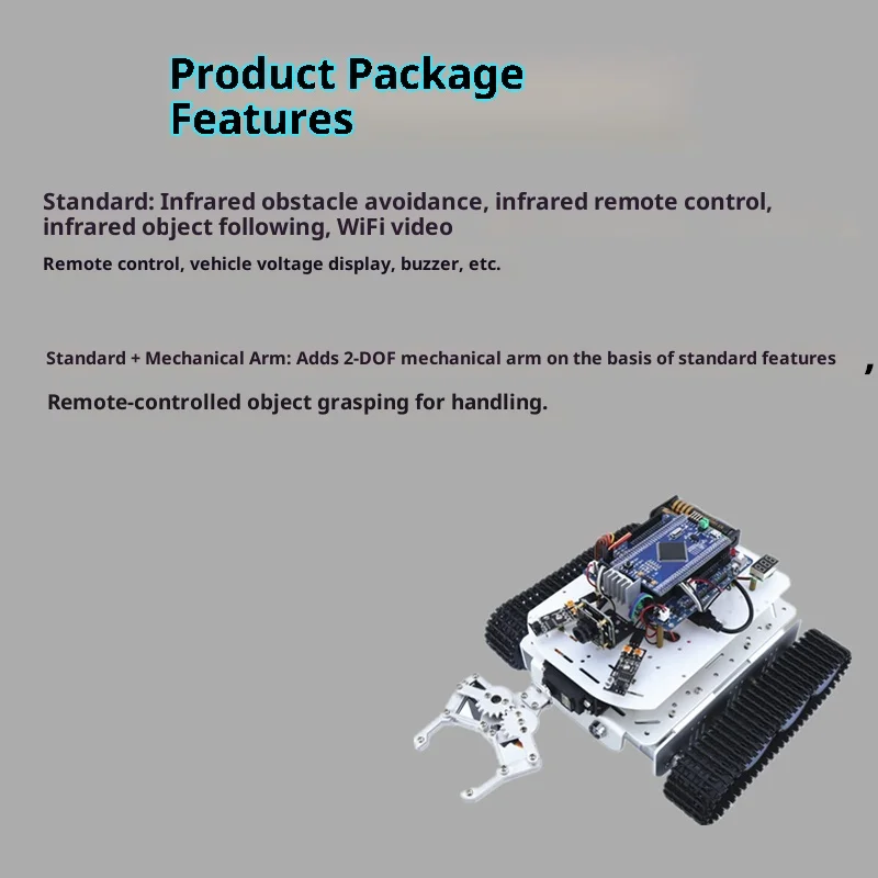 Crawler Tank Chassis Robotic Arm Handling Stm32 Smart Trolley, Tracking/obstacle Avoidance/remote Control/WiFi Video