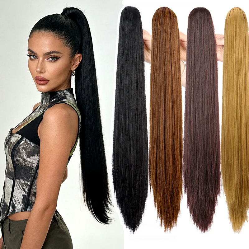 

24Inch Synthetic Long Straight Fake Hair Extension Claw Clip In Ponytail Black Brown Blonde Hairpiece for Women
