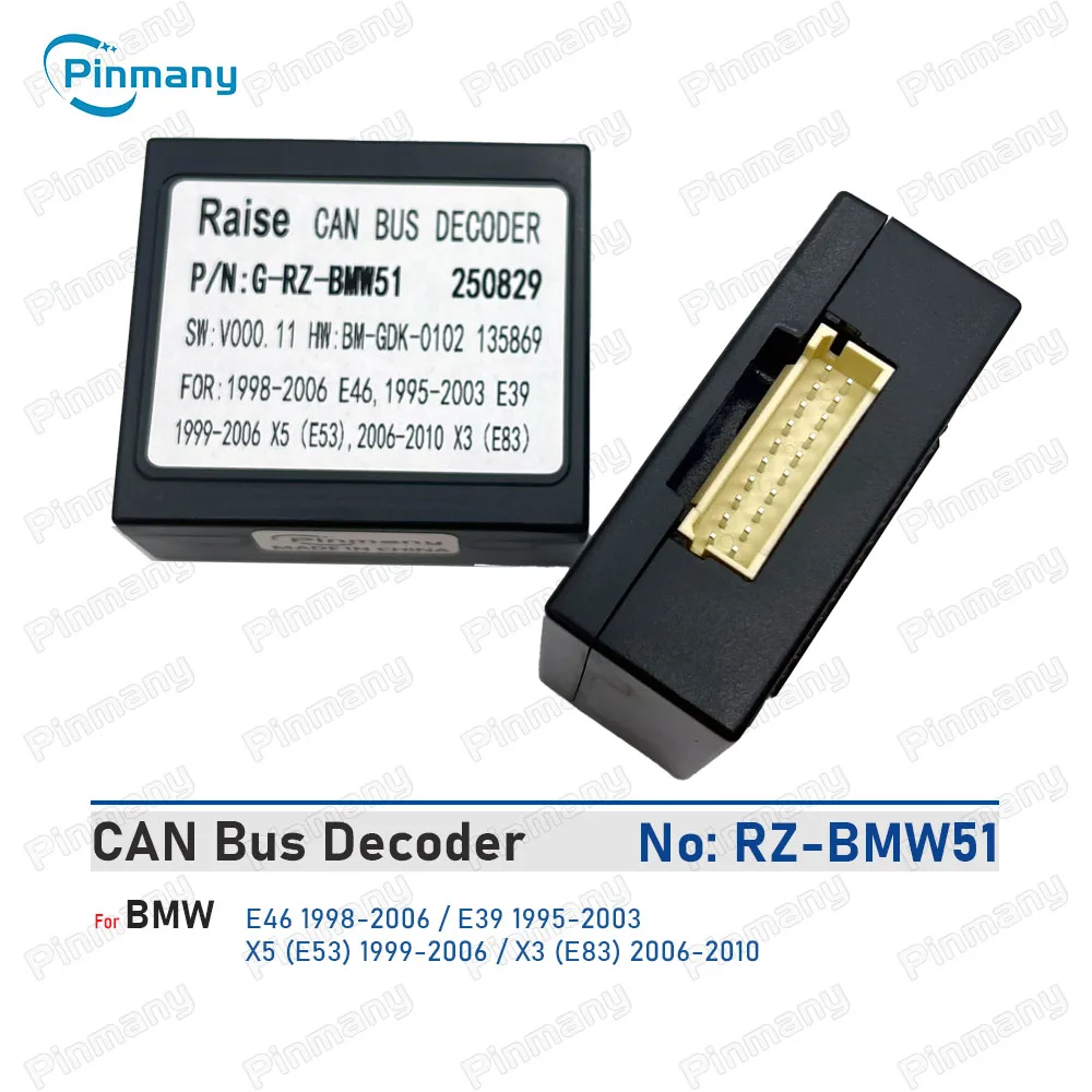 Pinmany Car Android Head Unit CAN Bus Decoder RAISE G-RZ-BMW51 20-pin Black Box for BMW X3 X5 E39 E46 E53 E83