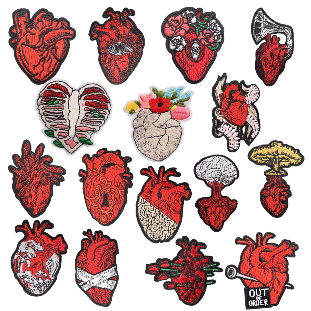 10Pcs Heart Eye Flower Brain Bandage Rose Out Of Order Patches Embroidery For T-Shirt Iron On Appliques Clothes Jeans Stickers