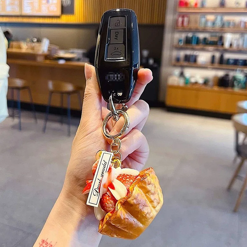 Simulation Strawberry Tart Dessert Keychain PU Creative Food Pendant Bag Charm Gift