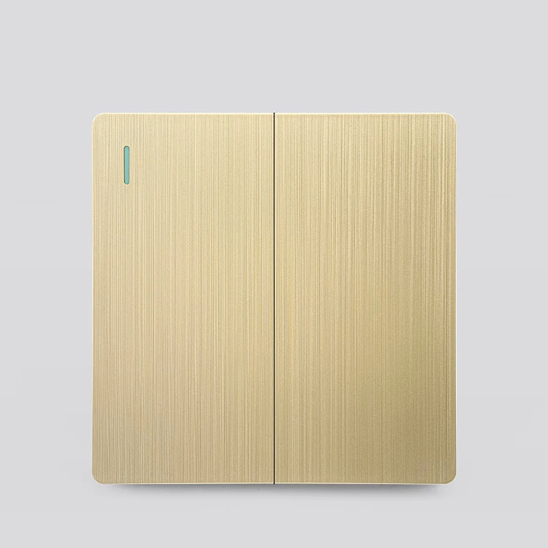Luxe geborsteld goud ultradunne wand 1/2weg lichtschakelpaneel, EU FR stopcontact, UK universele 3-pins USB C-aansluiting AC 110-250V