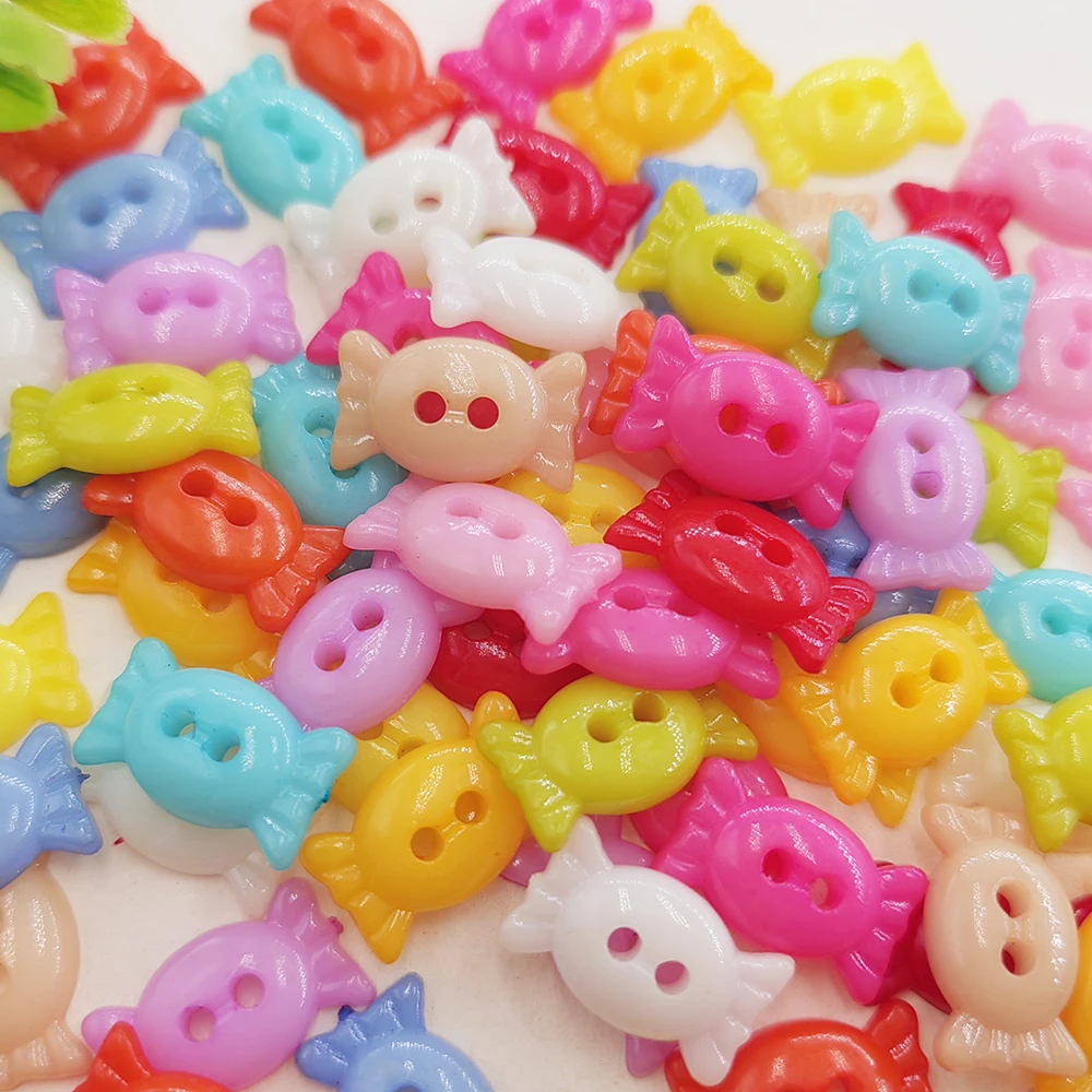 120pcs Cute 2 Hole Candy Buttons for DIY, 16mm Colorful Plastic Buttons for Scrapbooking, Clothing Sewing, Mixed Color Random