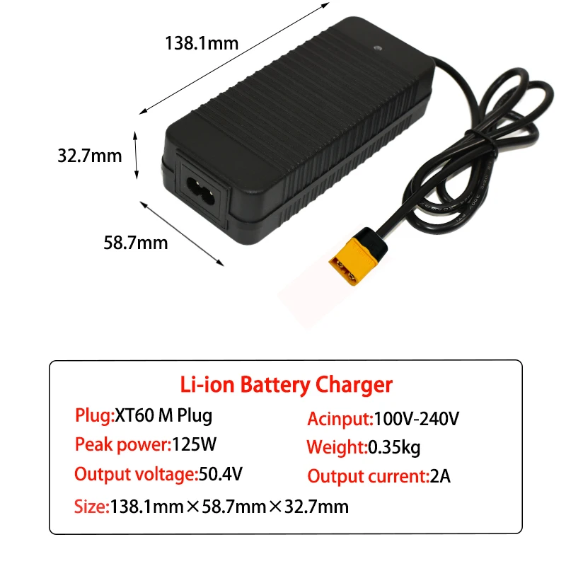 50.4V 2A Hoge kwaliteit oplader 50.4V 2A lithium li-ion oplader voor 12S lithium accu