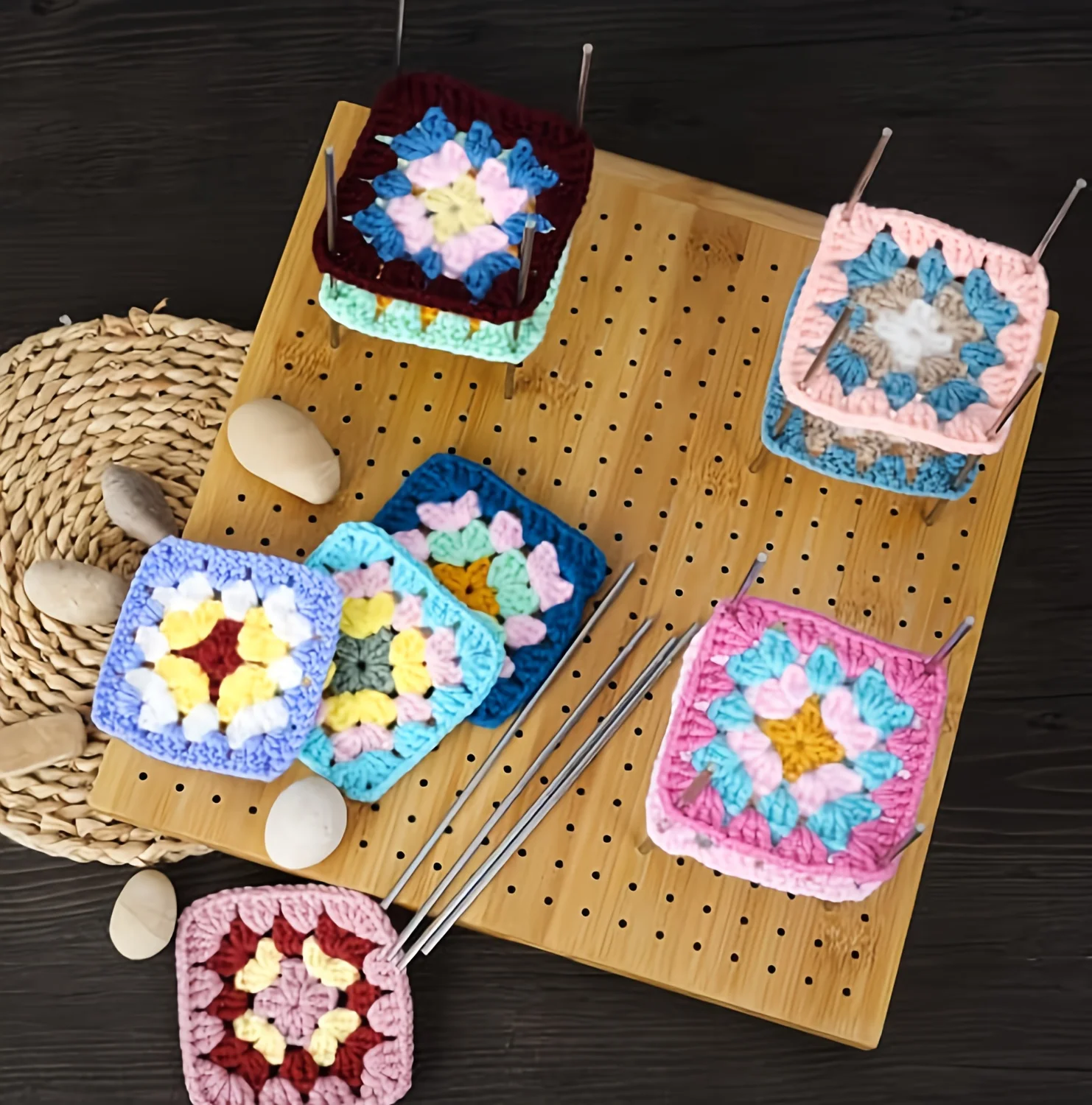 Gehäkelte Blockplatte, Blockplatte zum Häkeln, Bambusgitter-Blockplatte für Häkelprojekte, Geschenk zum Häkeln von Zubehör – Detail 4