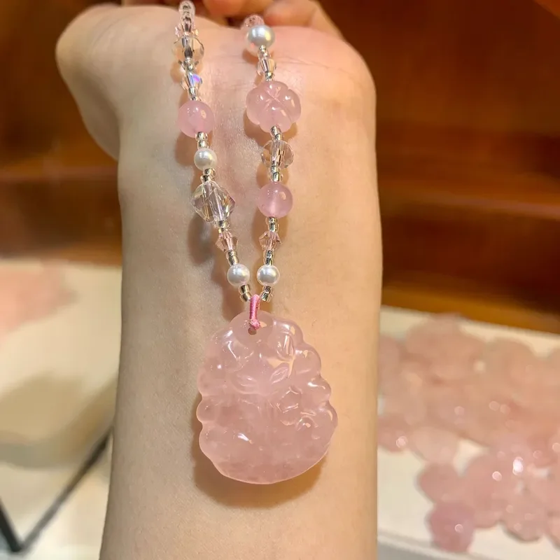 Crystal Necklace Powder Crystal Fox Brand Pendant Sweater Chain Irregular Beaded Powder Crystal Fox Brand Clavicle Chain
