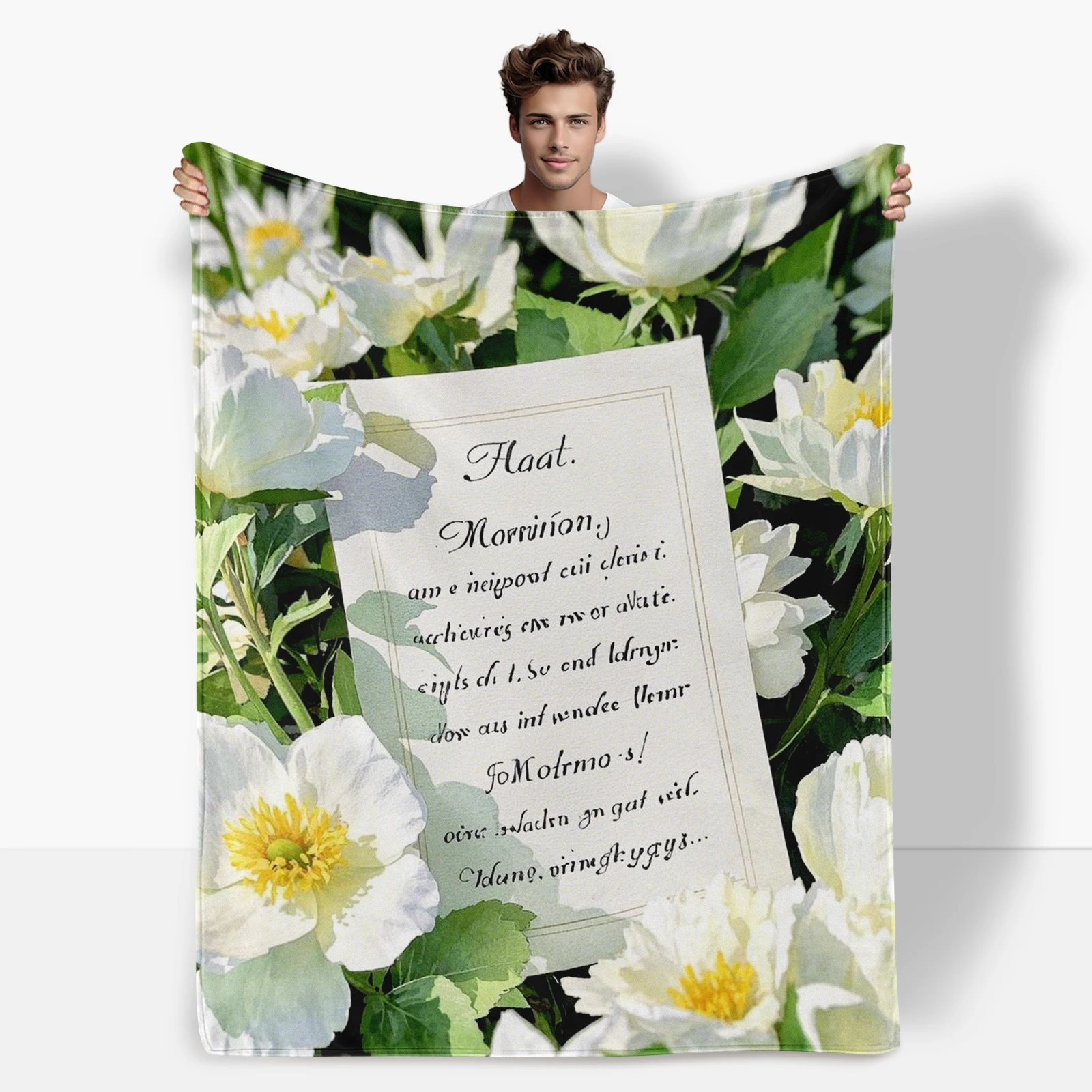 

Elegant Flower And Text Motif Blanket To Honor Memories And Offer Support During Difficult Times