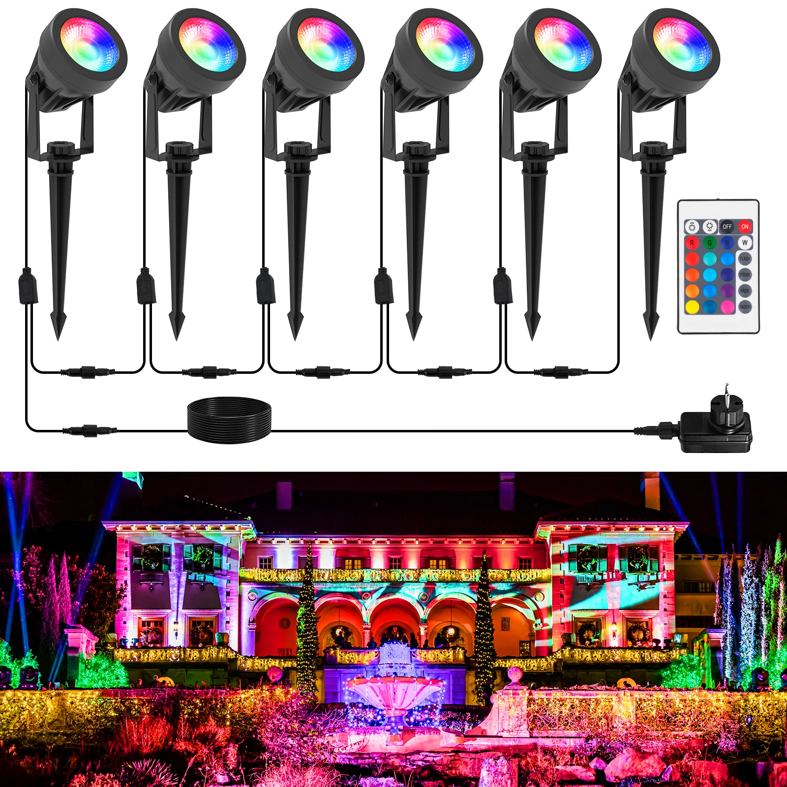 

Outdoor Light Garden Landscape Decoration RGB EU/US Plug Spotlight Waterproof Pathway Yard Spike Lawn Lamp 110V 220V Lighting