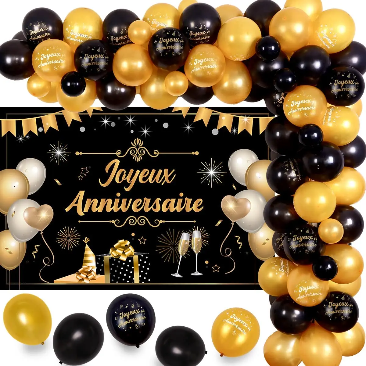 

Decoration Anniversaire Ballons Joyeux Anniversaire Bannière De Toile De Fond De Photo or Noir Homme De Fête D'anniversaire