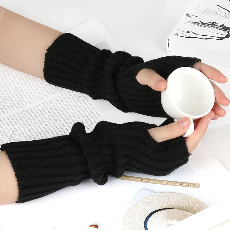 1pair Lolita Style Women Fingerless Gloves Arm Warmers Goth Knitted Kawaii Gloves Sleeves Harajuku Cosplay Accessories