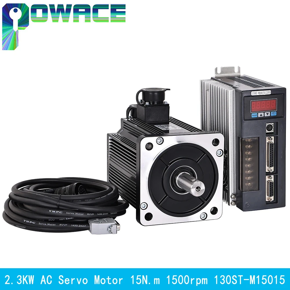 2.3KW AC Servo Motor 1500RPM 15N.m CNC Set Controller Kit + 3M Encoder Cable With Brake Or Not 130ST-M15015