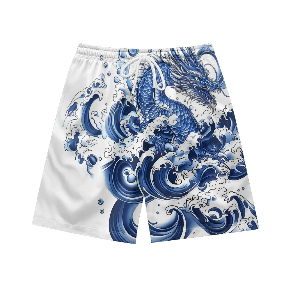 

2025 Men Casual Breathable Pants Pockets Dragon Print Beach Sport Shorts Men's Short Jogger Breathable Shorts Pant