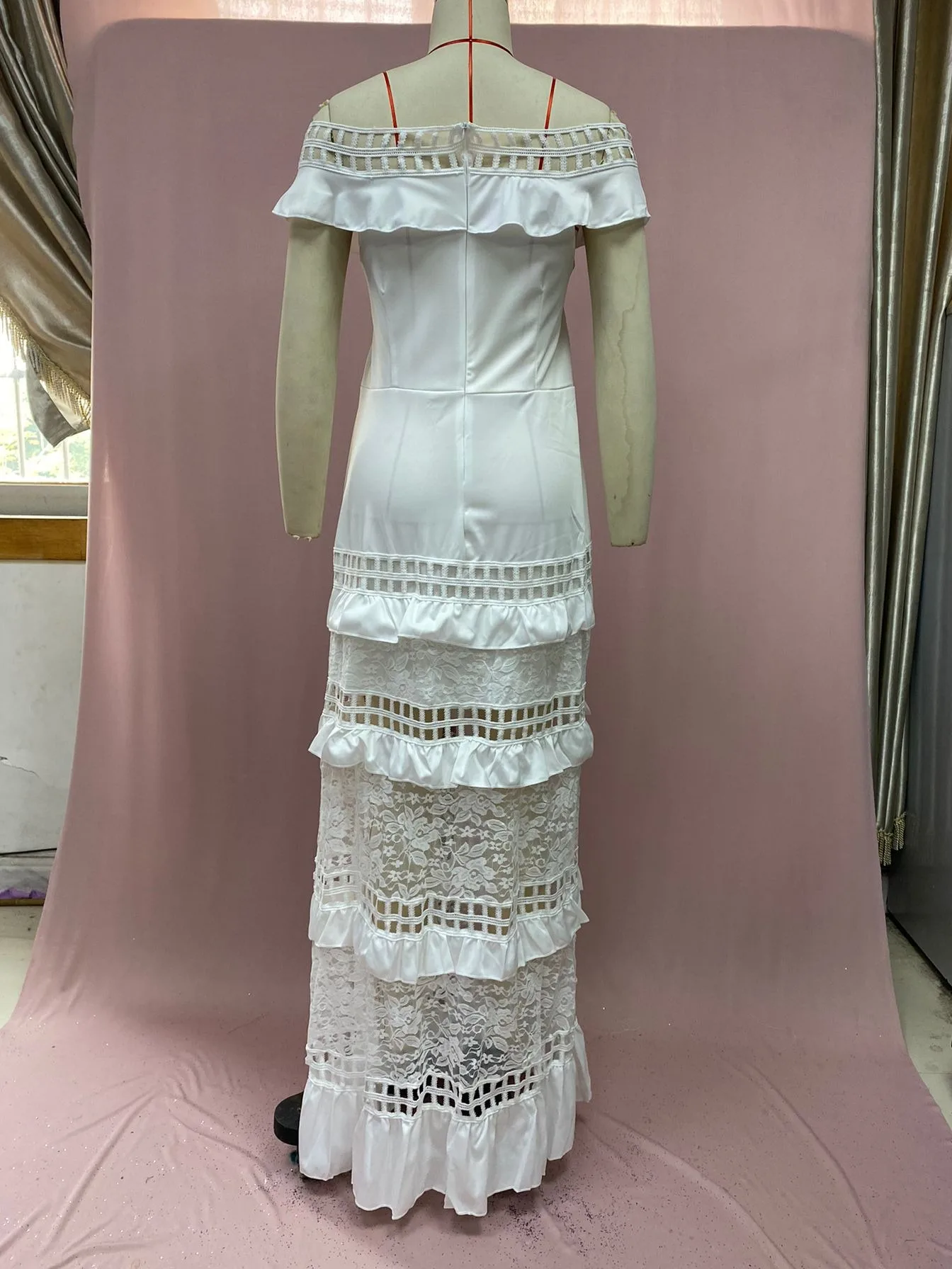 Elegant One-Shoulder Solid Ruffle Long Evening Dress Fashion Sleeveless Swing Classic Hollow Party Sexy Prom Cocktail Dress