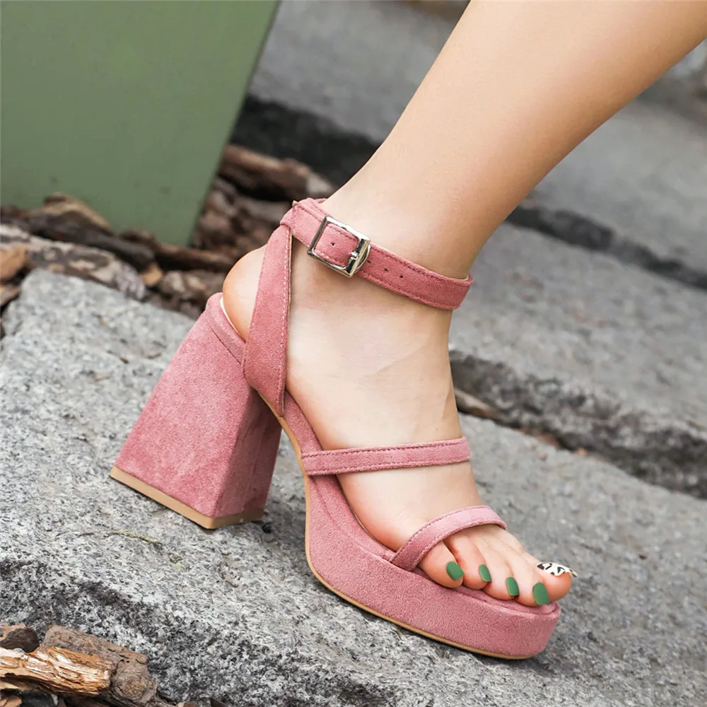 Summer New Sexy Flcok Party Sandals Women Platform Elegant Thick High Heels Shoes Trendy Ankle Strap Sandalias Ladies Beige Pink