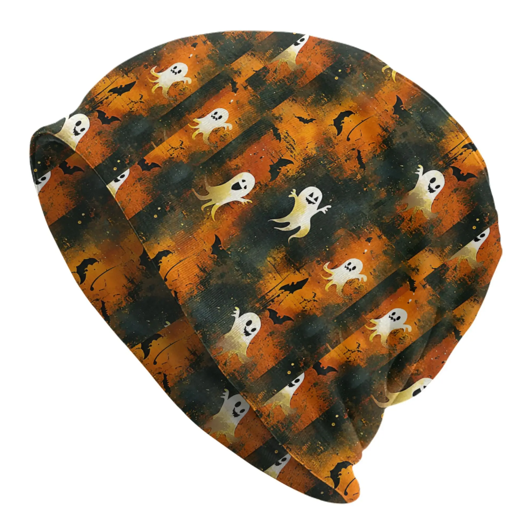 Outdoor Hats for Halloween Featuring Dancing Ghosts And Flying Bats, Including Thin Bonnets, Hipster Skullies, Beanies