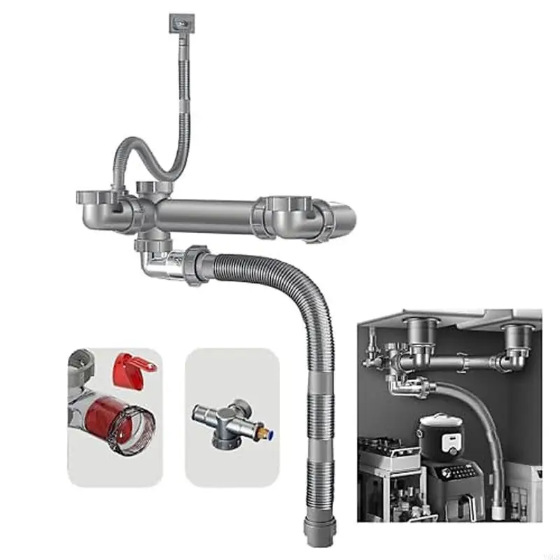

Single/Double Sink Drain Pipe Space Saving Deodorant Filter Kitchen Sink Drainage Pipe For Under Sink Plumbing Y5GB