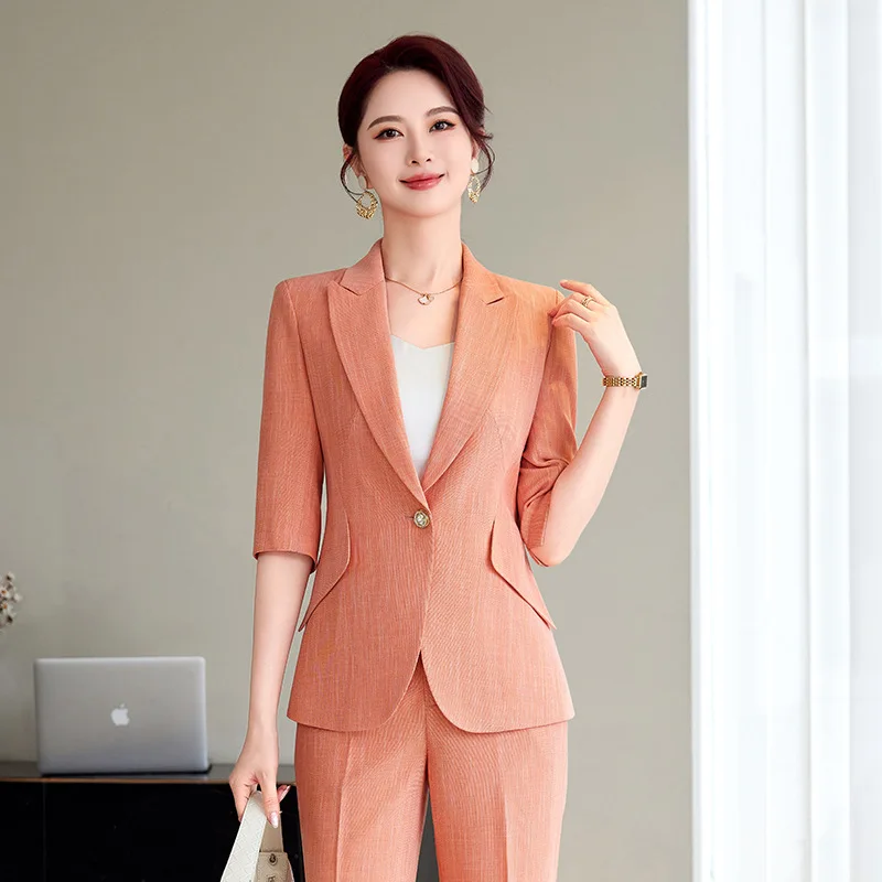 

Spring Summer New Mid-Sleeve Small Blazer Suit for Women Fashionable High-End Professional Wear Elegant Goddess Style Two-Piece