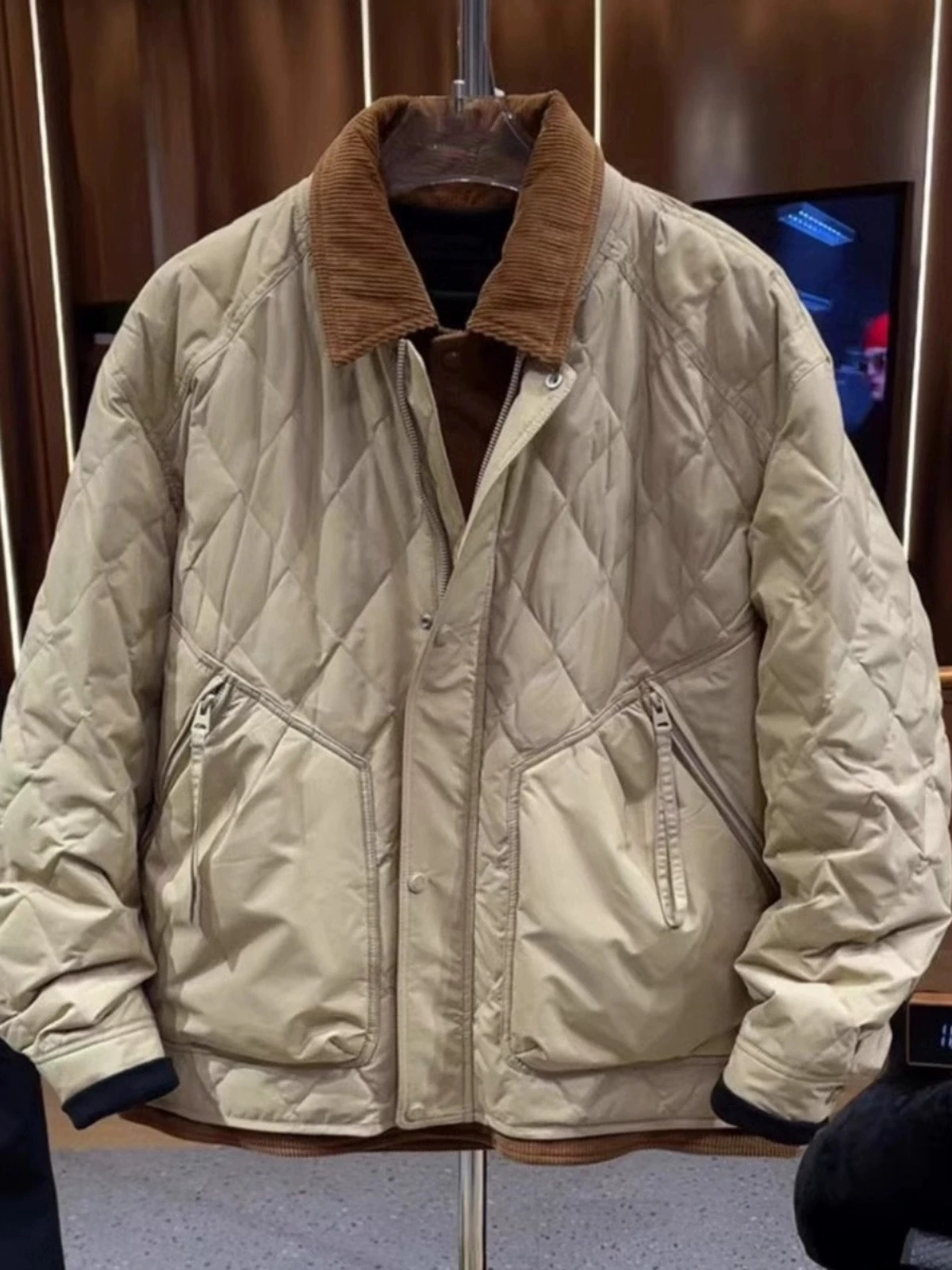 

Men's Casual Quilted Du down Jaet with Stand Collar Thiened Warm Diamond Pattern Regular Fit Outerwear for Daily Wear