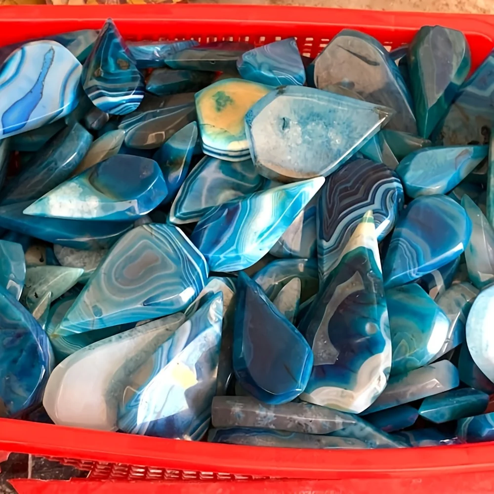1pc Teardrop Blue Agate Crystal - Deep Blue to Navy Gradient, Natural Marble Patterns, Elegant Tabletop Decor for Home, Office,
