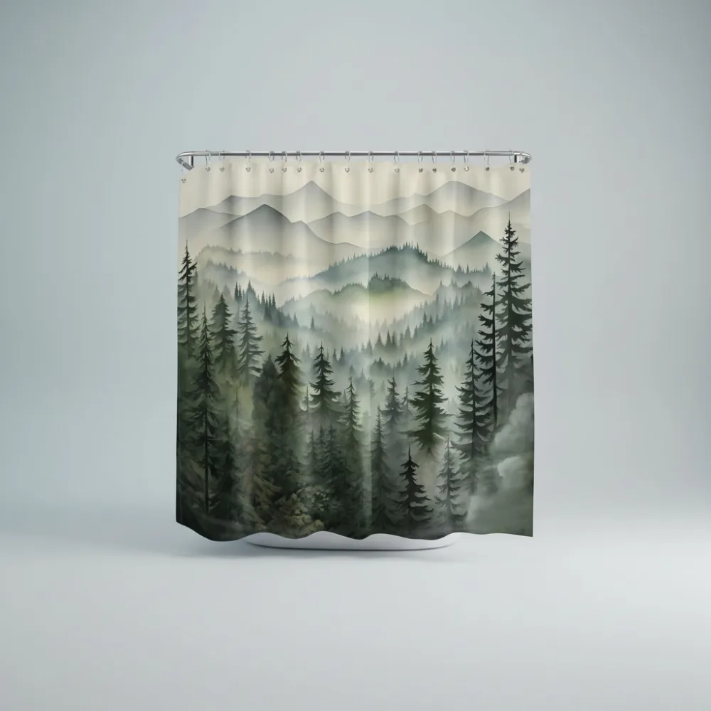 

Forest Nature Shower Curtain Green Woodland Pine Tree Landscape Bathroom Decor Waterproof Polyester 108x72in