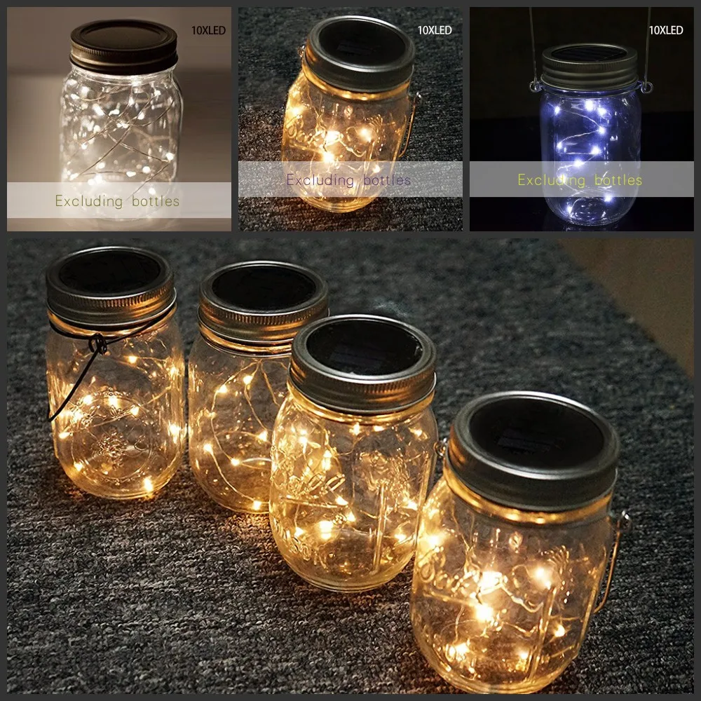 

No Jars Outdoor Waterproof Lid Insert Lawn Deck Home Decor Solar Mason Jar Light Patio Party Fairy String Garden Window Yard