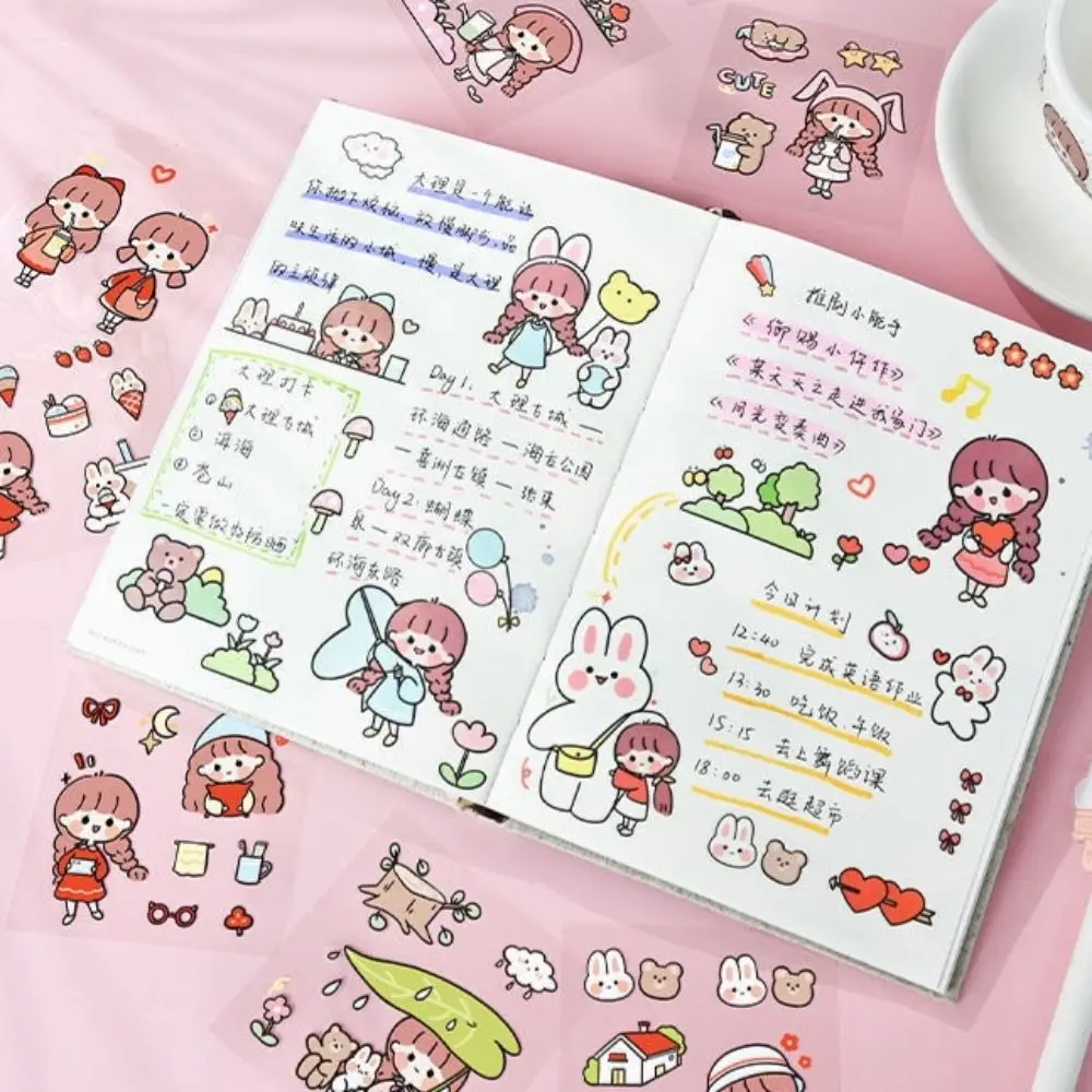 10Pcs/Pack Clear Waterproof Cartoon PVC Stickers Cute Cartoon Patterns Kids Notebook Decor Scrapbook Phone Water Bottle Sticker