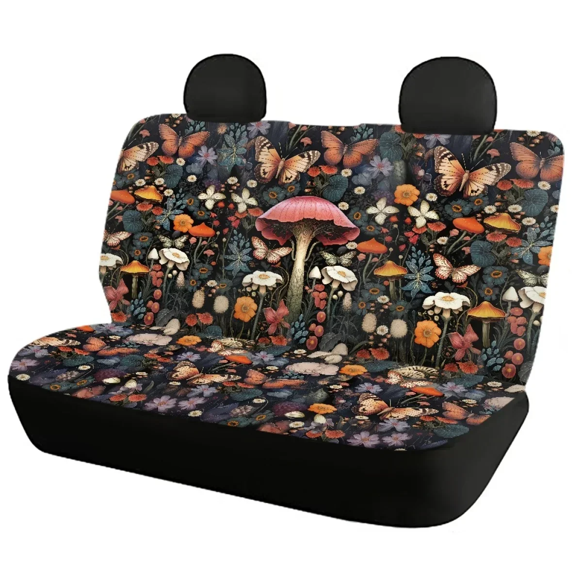 Polyester Front Rear Back Cushion Protect Mushroom Fungus Jungle Butterfly Oil Painting Design Car Seat Cover Protector 2024