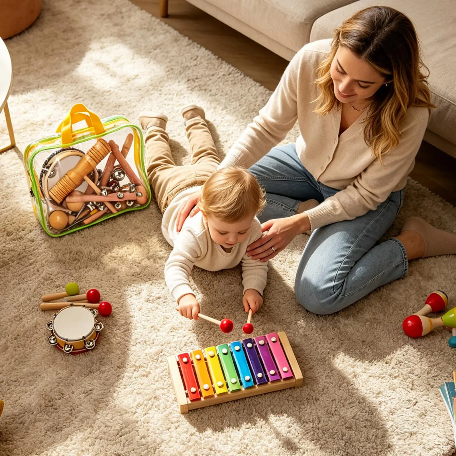 Kids Musical Instruments Tambourine Wood Maracas Educational Toys Kids Percussion Music Instruments For Boys Girls Home Daily