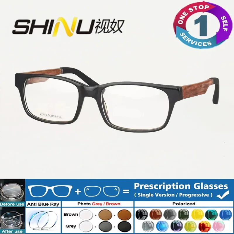 

SHINU очки для близорукости для мужчин, линзы по рецепту, мультифокальные линзы произвольной формы, ретро оправа для очков с очками из ацетата дерева
