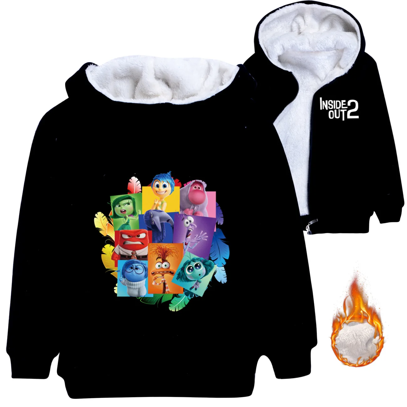 

Christmas Costume Inside Out 2 Winter Thicken Plush Jackets Kids Fleece Hoodies Girls Zipper Warm Coat Children Clothing 3-16Yrs