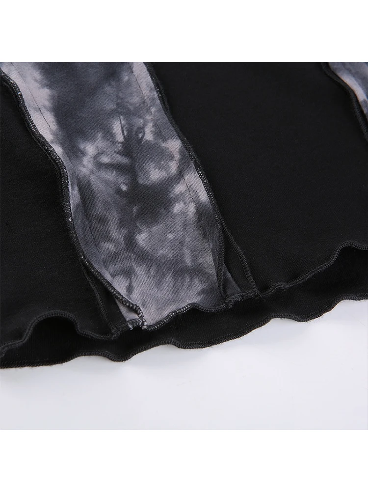 Y2K Gothic Harajuku Dark E-girl Punk Style Spring Patchwork T-shirt Tie Dye Crop Tops Hip Hop Women Long Sleeve Tee Streetwear